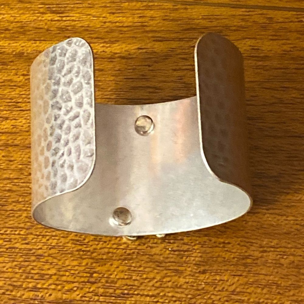 Gypsy Jewels Wide 2 Tone Hammered Boutique Look Monogram Initial Cuff Bracelet - Picture 4 of 10